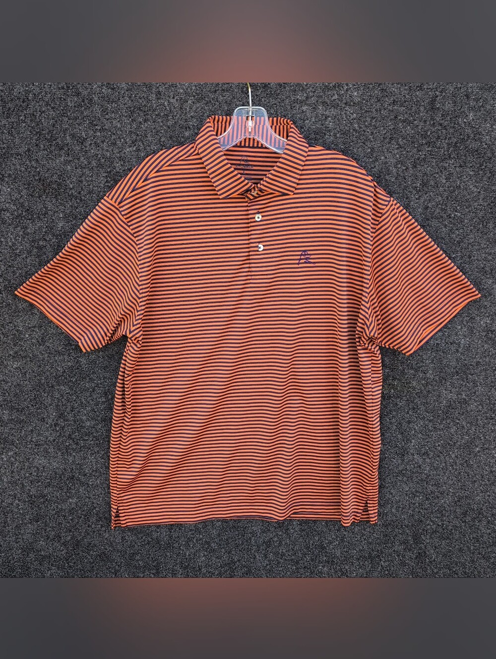Rhoback Birdie Striped Shirt Mens Large Orange Blue Performance Stretch Polo - Picture 2 of 8